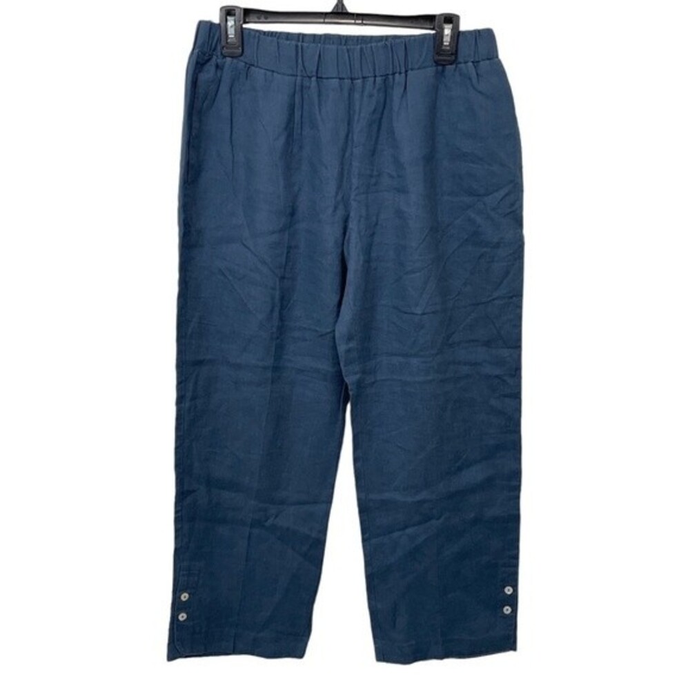 Joh Apparel 100% Linen Blue Capris Pants Size LARGE‎